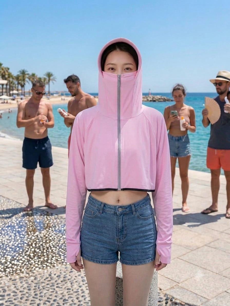 Women's UPF 50+ UV Protection Hooded Crop Jacket Pink | UPF 50+ UV Protection, Quick Dry Fabric, Thumb Hole Sleeves, Zip Pockets, Cooling Fabric