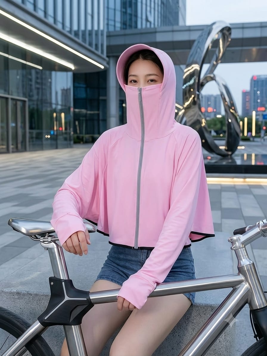 Women's UPF 50+ UV Protection Hooded Crop Jacket Pink | UPF 50+ UV Protection, Quick Dry Fabric, Thumb Hole Sleeves, Zip Pockets, Cooling Fabric