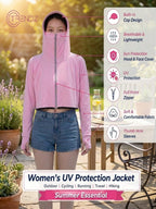 Women's UPF 50+ UV Protection Hooded Crop Jacket Pink | UPF 50+ UV Protection, Quick Dry Fabric, Thumb Hole Sleeves, Zip Pockets, Cooling Fabric