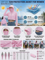 Women's UPF 50+ UV Protection Hooded Crop Jacket Pink | UPF 50+ UV Protection, Quick Dry Fabric, Thumb Hole Sleeves, Zip Pockets, Cooling Fabric