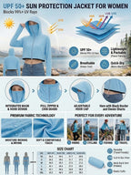 Women's UPF 50+ UV Protection Hooded Crop Jacket Sky Blue| UPF 50+ UV Protection, Quick Dry Fabric, Thumb Hole Sleeves, Zip Pockets, Cooling Fabric