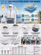Women's UPF 50+ UV Protection Hooded Crop Jacket White | UPF 50+ UV Protection, Quick Dry Fabric, Thumb Hole Sleeves, Zip Pockets, Cooling Fabric